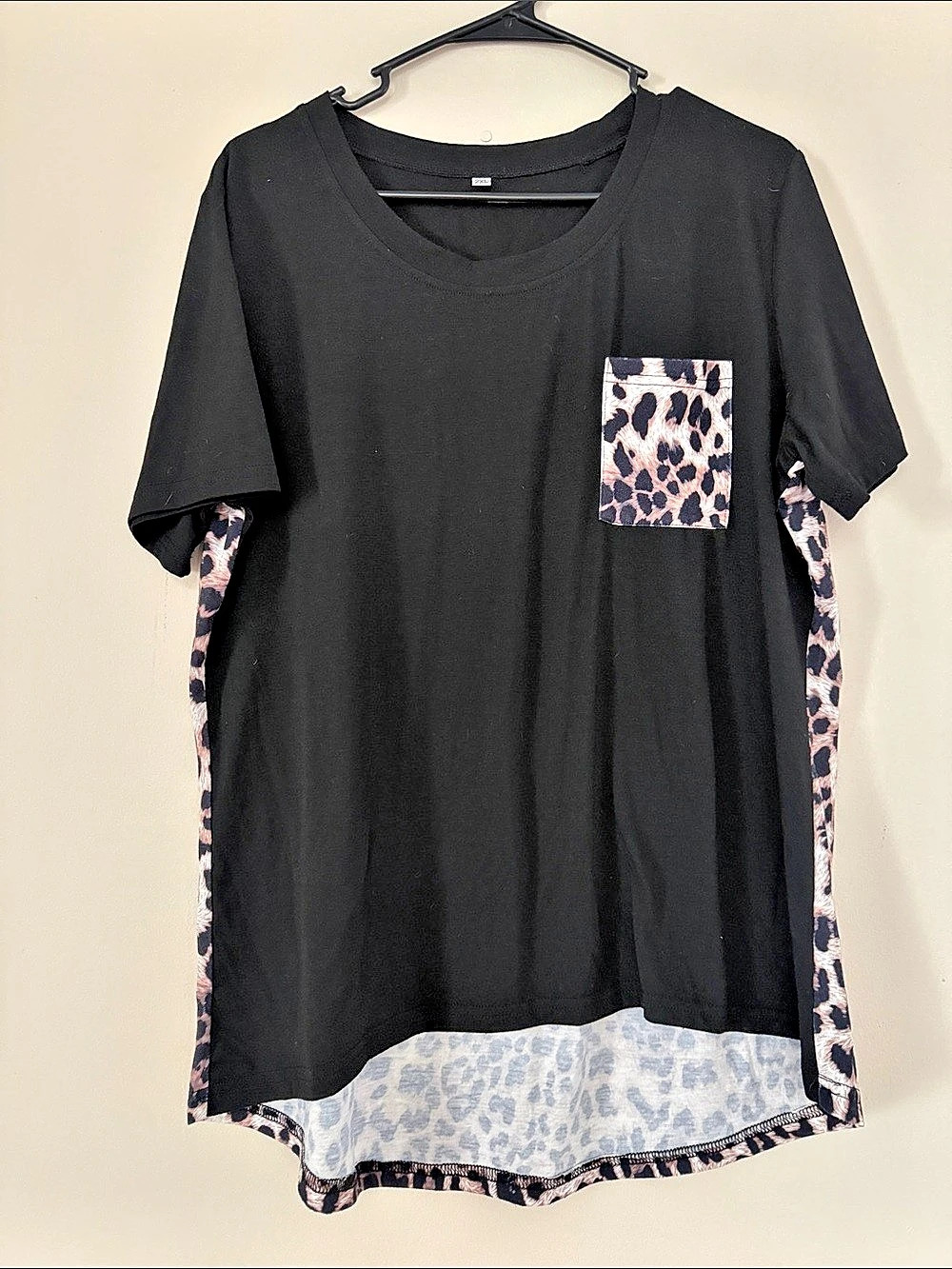 Black & Pink Animal Print Short Sleeve Top